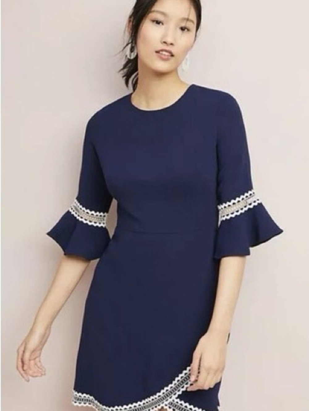 Shoshanna Navy Shift Dress with White Lace Trim